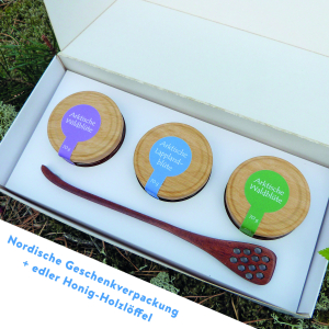 Preview: Arktische Honig-Box mit 3 Sorten + Honiglöffel in Geschenkpackung